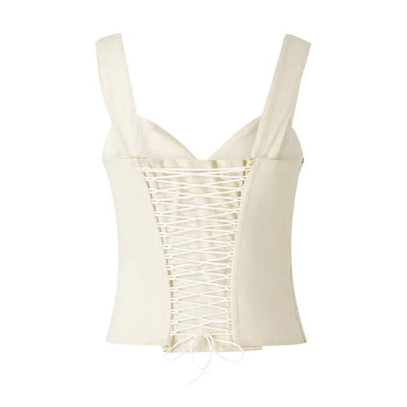 Sleeveless Off Shoulder V Neck Crop Camisole With Backless Silhouette