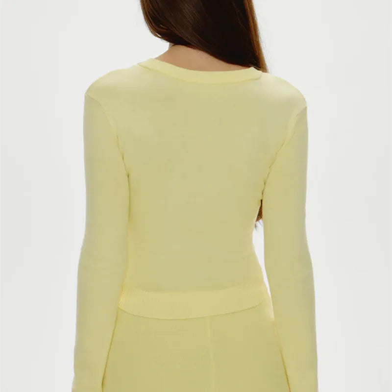 Cozy Knit Cardigan Top Round Neck Long Sleeve Slim Fit Sweater