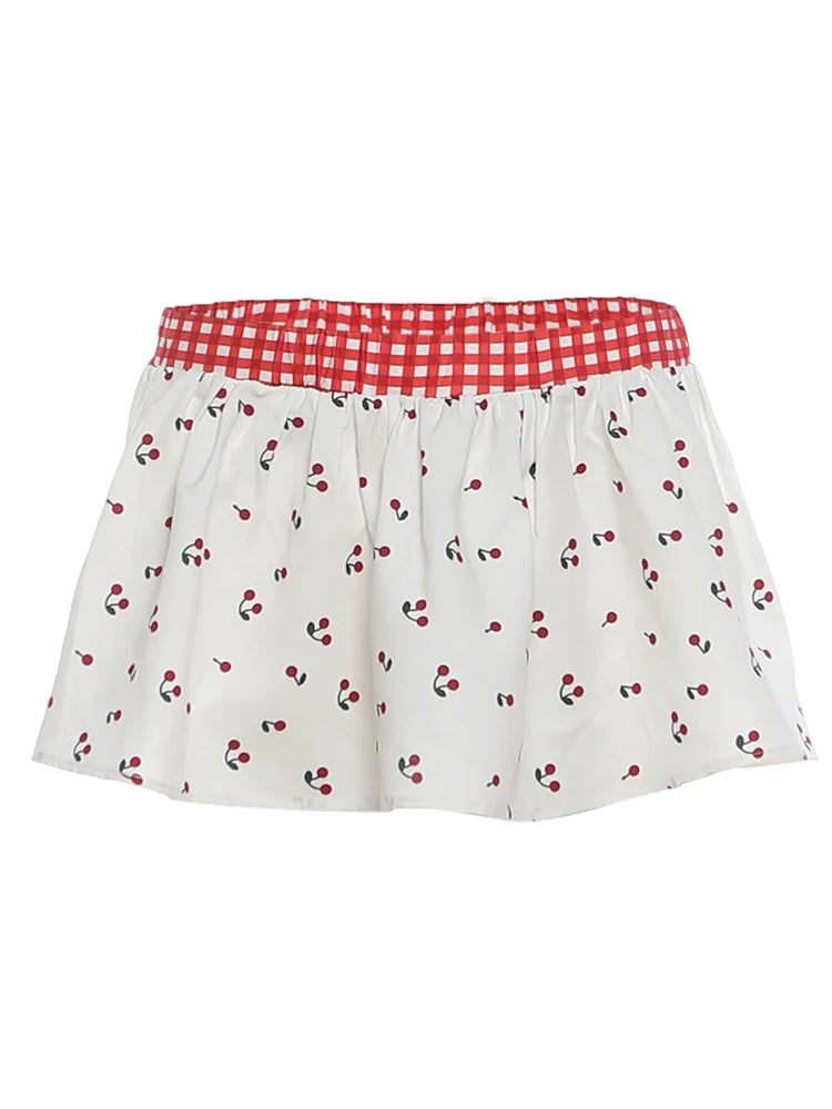 Cherry Plaid Y2K Backless Crop Top Skirt Set
