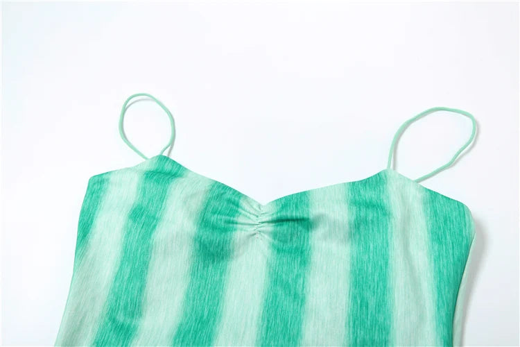 Striped Spaghetti Strap Dress With Pleated Backless Mini Bodycon