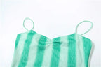 Striped Spaghetti Strap Dress With Pleated Backless Mini Bodycon