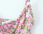Floral Print Sexy Sling Mini Women Lace Spliced O Neck A-line Dress