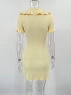 Ruffled High Waist Mini Dress Short Sleeve Knit Elegant Vintage