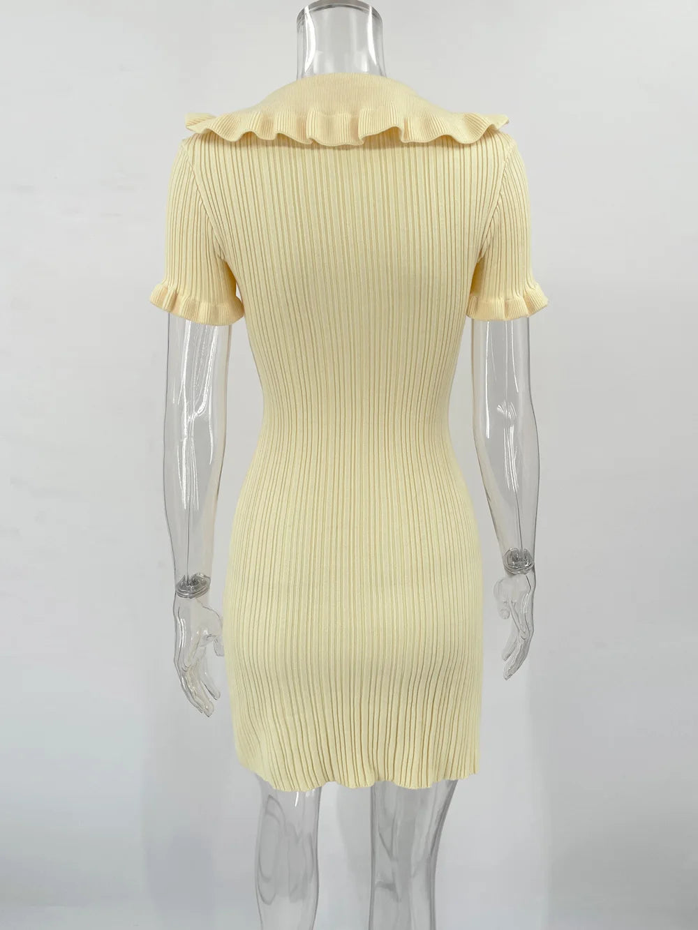 Ruffled High Waist Mini Dress Short Sleeve Knit Elegant Vintage