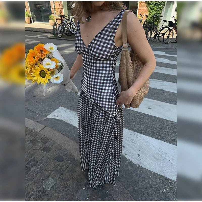 Polka Dot Pleated Maxi Dress With Slit V Neck Off Shoulder Sleeveless Evening Wear