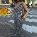 Polka Dot Pleated Maxi Dress With Slit V Neck Off Shoulder Sleeveless Evening Wear