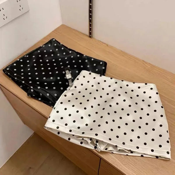 Satin Polka Dot A-Line Skirt Low Waist