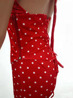 Cute Dots Design Halter Jumpsuit With Zipper Backless Sleeveless