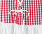 Sexy Women Plaid Spliced Sling Mini Summer Dress Lacing Up Bandage Back A-line Cotton Dress