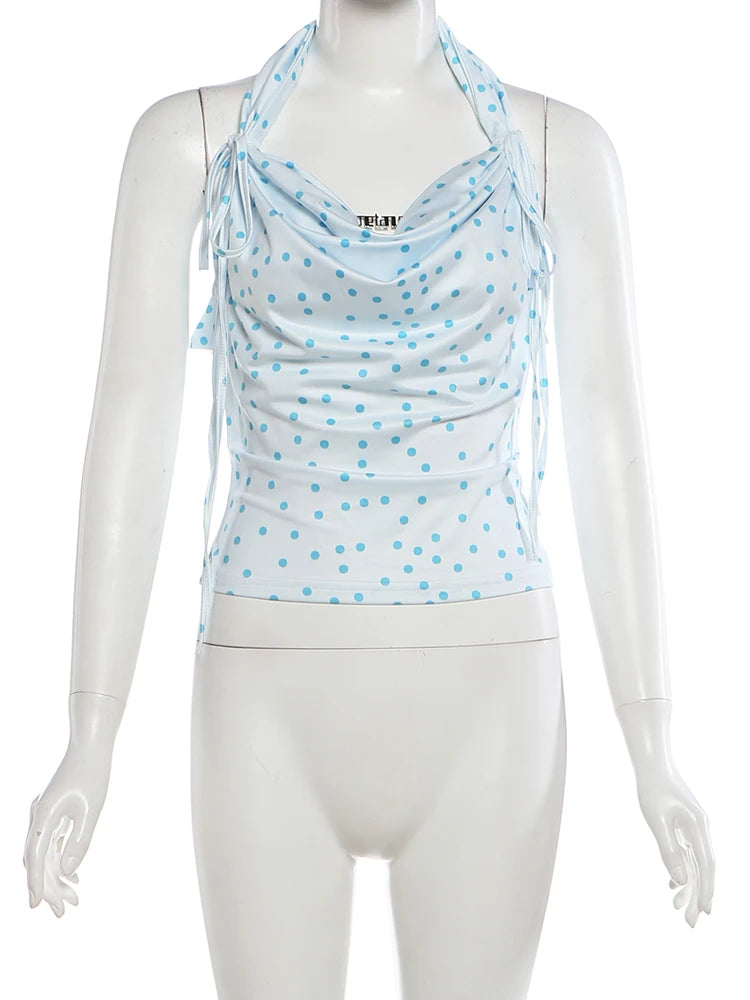 Polka Dot Halter Tank Top Backless Camisole
