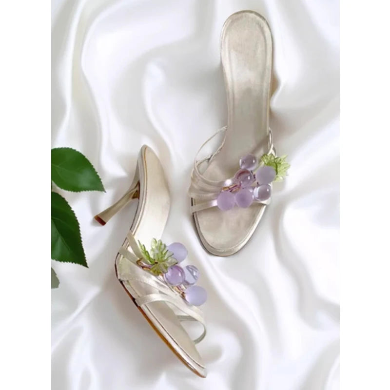 Beaded Open Toe Stiletto Sandals