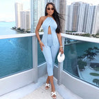 Urban Halter Crop Top And High Waist Capri Set With Metal Ring Detail Two-piece