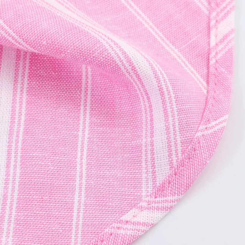Pink Stripe Shirt Set With Pleated Long Skirt Elegant Two Piece Suit