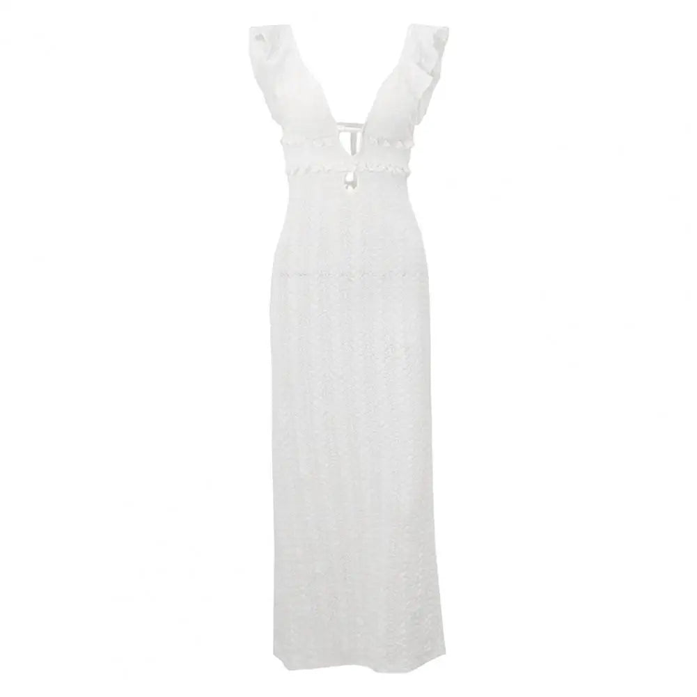 Knit Dress With Backless Hollow Out Lace Up Solid A Line Sleeveless