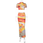 Beach Print Set With Crop Top And Long Dress