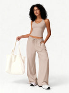 Two Piece Set With Sleek V Neck Tank Backless Detail And Wide Leg Pants
