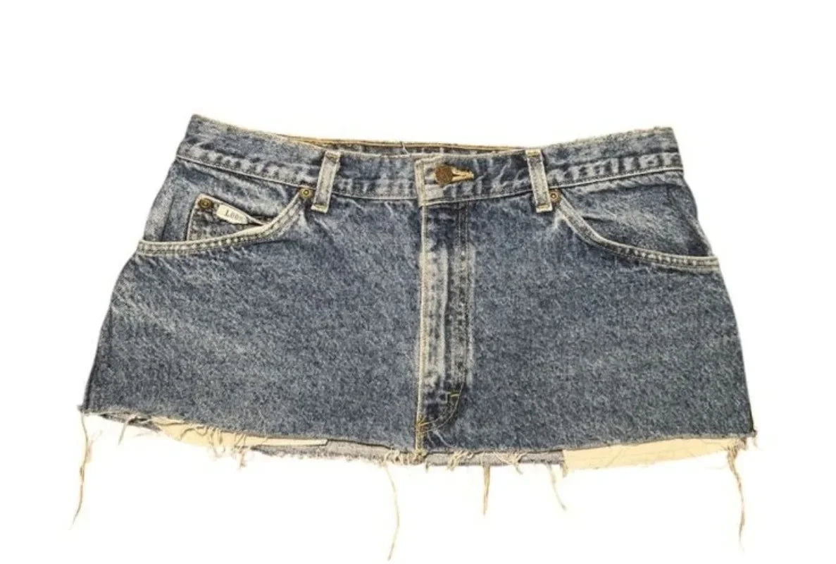 Y2K Denim Mini Skirt With Printed Motif High Waist