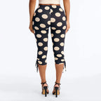 Polka Dot Patchwork Capri Pants With Drawstring Waist