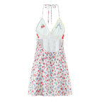 Women Fashion Sweet Floral Print Chic Halter Neck Cami Mini Y2K Embroidery Backless Dress