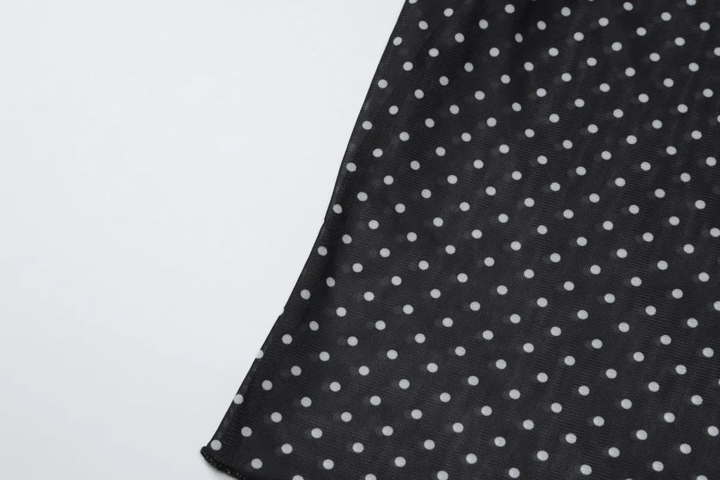 Vintage Polka Dot Dress Set With See Through Top And Long Skirt For Summer Parties