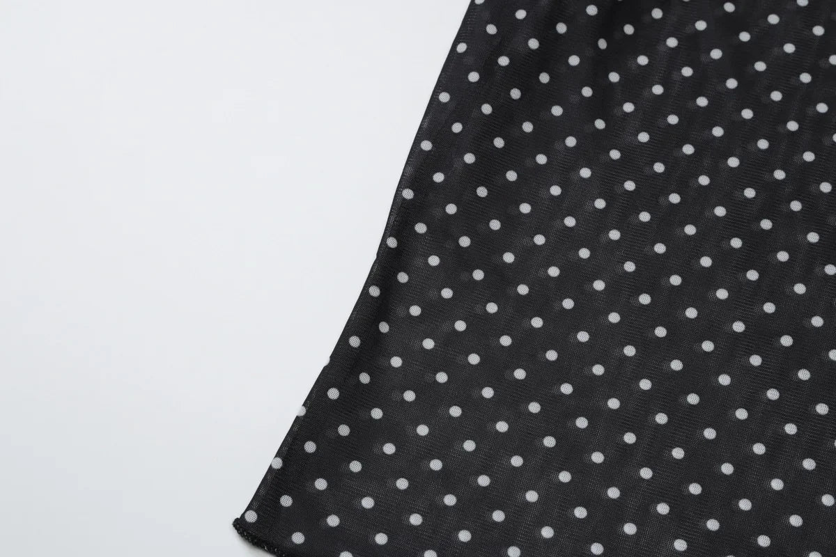 Vintage Polka Dot Dress Set With See Through Top And Long Skirt For Summer Parties