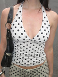 Polka Dot Halter Tank Top With Backless Lace Up Detail Chic Summer