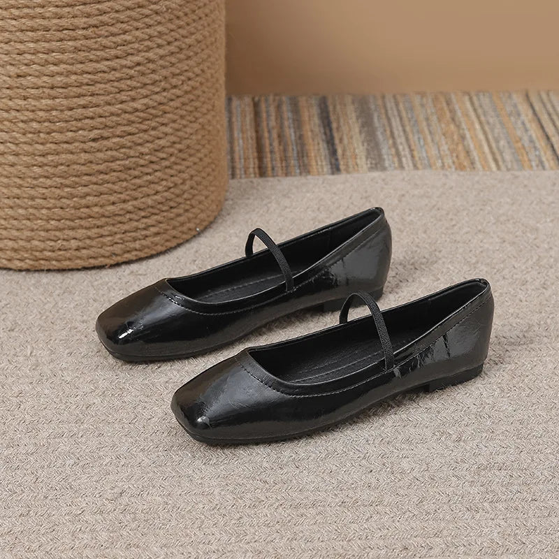 Metallic Square-Toe Mary Janes Slip-On Flats