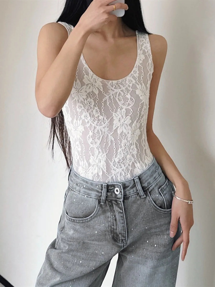 Lace Top With Built In Camisole Vest Backless