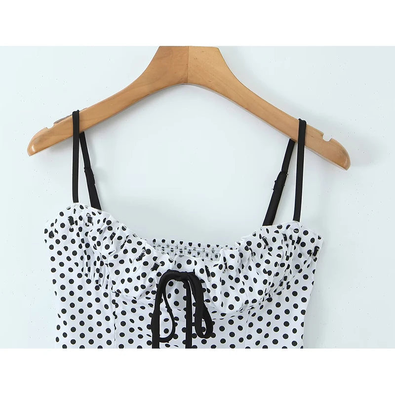 Sexy Sweet Girl Plaid Polka Dot Camis Cotton Top