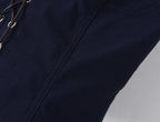 Women's Navy Blue Bustier Blouse With White Patchwork Lace-Up Front