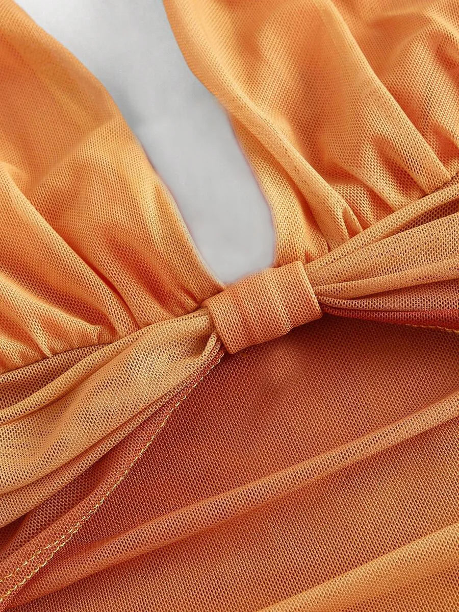 Gradient Bow Tie Backless Dress With Asymmetrical Spaghetti Detailing