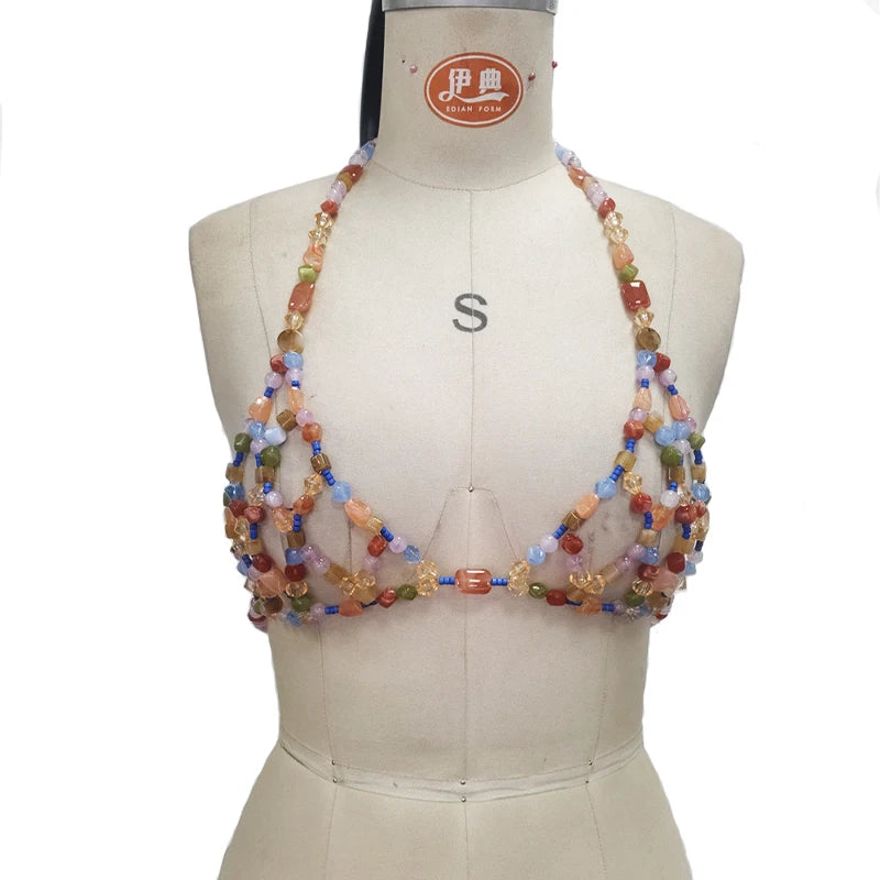 Enchanting Multicolor Beaded Crystal Fantasy Body Chain For Festival Wear And Nightlife Glow