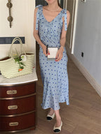 Allover Printed Dress With V Neckline Ruffles And Sleeveless Silhouette