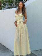 Backless Lace Up Polka Dot Maxi Dress
