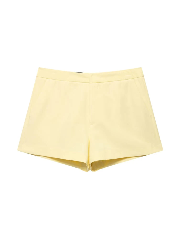 Buttoned Waistcoat Two Piece Shorts Set With Mid-Waist Pockets