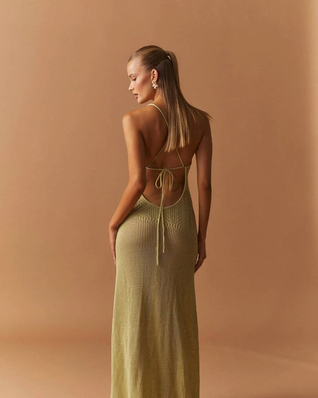 Floral Knit Strap Maxi Dress Backless Beach Cover Up For Summer Vacation And Resort Style