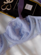 French Lace Minimizer Bra Set - Half Cup Wire-Free Support, Sheer Full Bust Bralette with Crisscross Back & Lace-In Cups