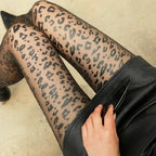 Gothic Leopard Sheer Stockings With Transparent Finish Seamless Pantyhose Edge