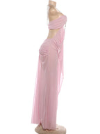 Sheer Halter Gown With Chain Detailing Backless Sleeveless