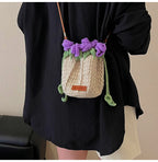 String Bucket Bag For Women Lightweight Crossbody Versatile Hollowout Design