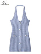 Halter V Neck Backless Knit Mini Dress For Women Figure Flattering Fit