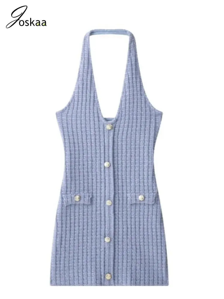 Halter V Neck Backless Knit Mini Dress For Women Figure Flattering Fit