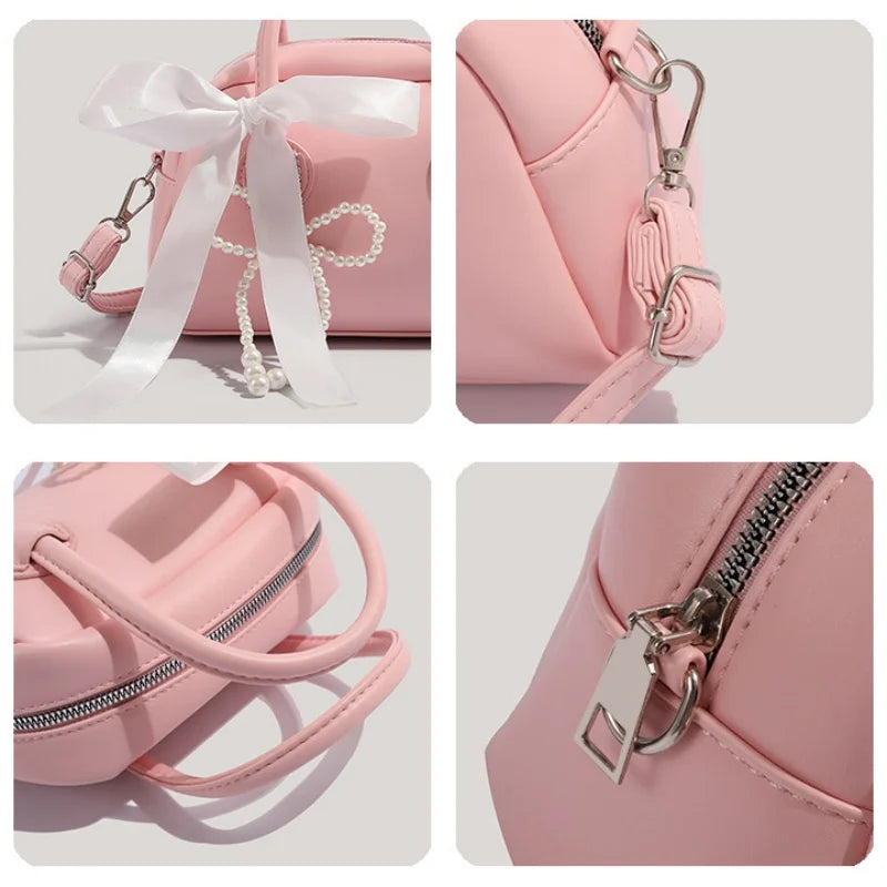 Bowknot PU Leather Crossbody Bag For Women Harajuku Style