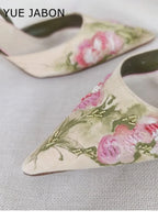 Floral Embroidered Slingback Stiletto Sandals With Pointed Toe High Heels
