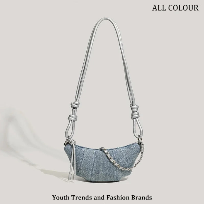 Denim Blue Crossbody Bag For Women With Harajuku Street Flair And Modern High Street Style