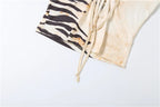Tiger Print Top With Standing Collar And Tassel Details