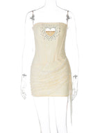 Sequined Strapless Mesh Mini Dress With Heart Cutout Zip Front