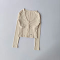 Flow Zip Front Top for Women with V Neck Long Sleeve