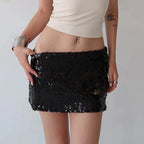 Shimmer Sequin Mini Skirt With 3D Flower Trim