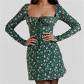 Women Lace Bodycon Mini Square Neck Long Sleeve Bustier Dress
